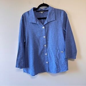 Habitat Women’s size Medium shirt lagenlook blue top 3/4 sleeves linen blend